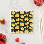 Serviette En Papier Citron Motif Fruit Rétro Jaune sur Noir (En situation)