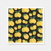 Serviette En Papier Citron Motif Fruit Rétro Jaune sur Noir (Devant)