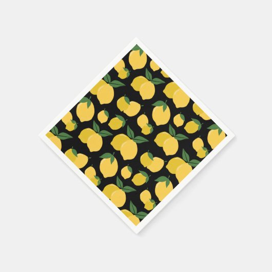 Serviette En Papier Citron Motif Fruit Rétro Jaune sur Noir (Coin)