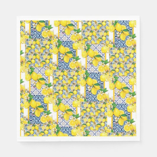 Serviette En Papier Citron portugais Azulejo Méditerranée Santorin (Devant)