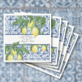 Serviette En Papier Citron vert Floral Bleu Blanc Élégant Mariage