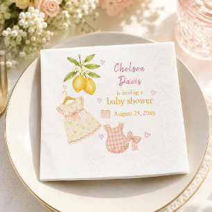 Serviette En Papier Citronnade Rose Aquarelle Fantaisiste Bébé Fille