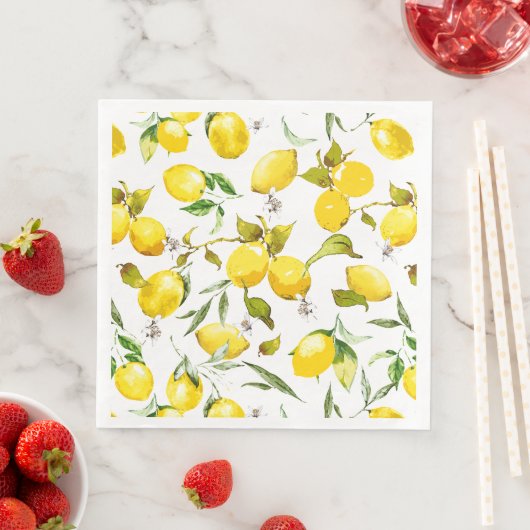 Serviette En Papier citrons d'aquarelle 5 (En situation)