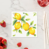 Serviette En Papier Citrons d'aquarelle avec Feuilles verts (En situation)
