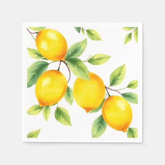 Serviette En Papier Citrons d'aquarelle avec Feuilles verts (Devant)