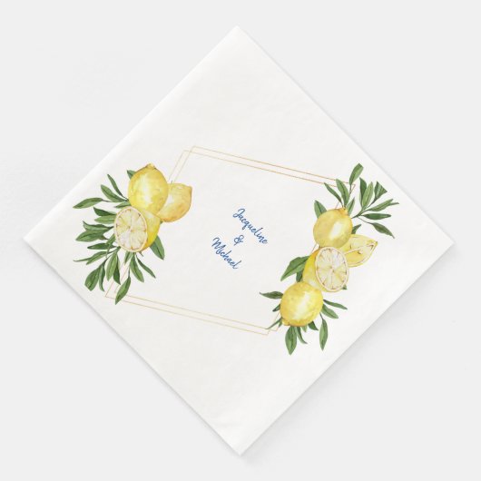 Serviette En Papier Citrons et Cobalt Bleu Dîner en texte (Coin)