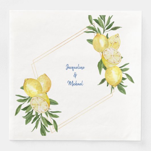 Serviette En Papier Citrons et Cobalt Bleu Dîner en texte (Devant)