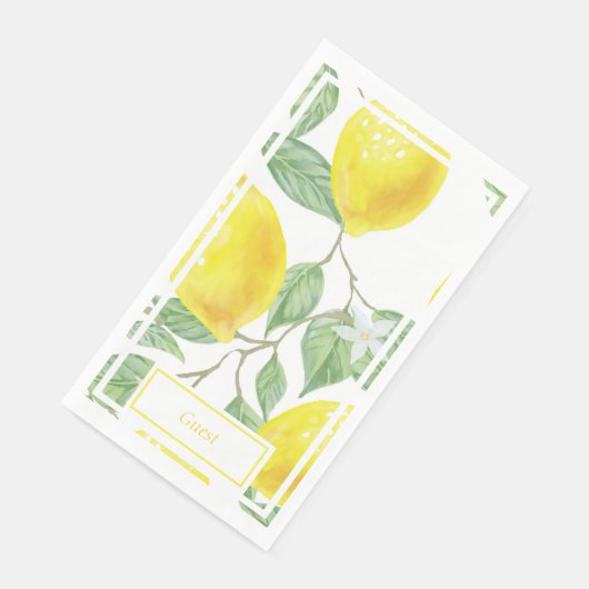 Serviette En Papier Citrons et Feuilles clairs Jaune et Vert (Coin)