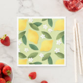 Serviette En Papier Citrons et fleurs blanches sur Arrière - plan vert (En situation)