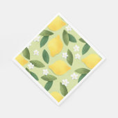 Serviette En Papier Citrons et fleurs blanches sur Arrière - plan vert (Coin)