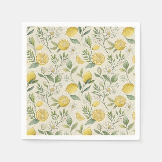 Serviette En Papier Citrons et fleurs Motifs serviettes (Devant)