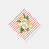 Serviette En Papier Citrons et roses à rayures roses (Coin)