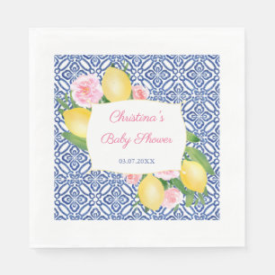 Serviette En Papier Citrons Fleurs Roses Carreaux Bleus Baby shower Pa