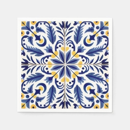 Serviette En Papier Citrons jaunes Fleurs Bleues Espagnoles (Devant)