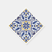 Serviette En Papier Citrons jaunes Fleurs Bleues Espagnoles (Coin)