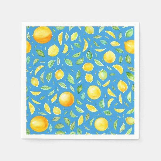 Serviette En Papier Citrons jaunes mignons motif aquarelle turquoise (Devant)