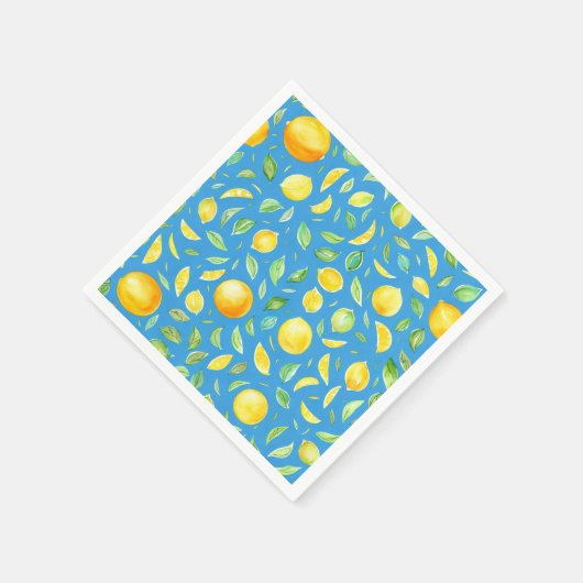 Serviette En Papier Citrons jaunes mignons motif aquarelle turquoise (Coin)