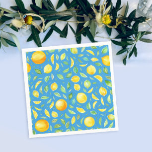 Serviette En Papier Citrons Jaunes Mignons Motif Aquarelle Turquoise