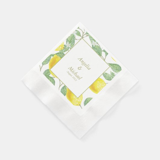 Serviette En Papier Citrons jaunes modernes Vert Feuille Mariage (Coin)