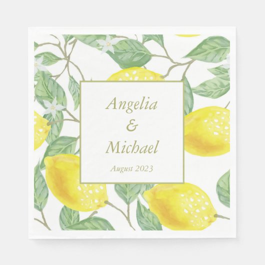 Serviette En Papier Citrons jaunes modernes Vert Feuilles Mariage serv (Devant)