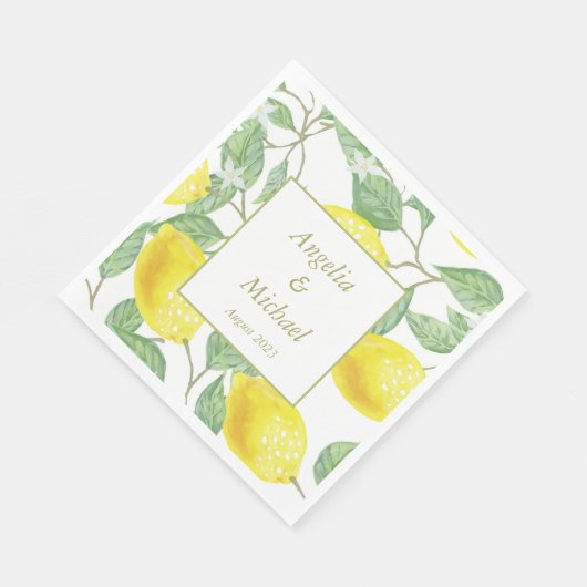 Serviette En Papier Citrons jaunes modernes Vert Feuilles Mariage serv (Coin)
