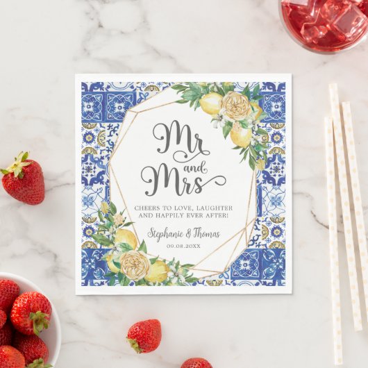 Serviette En Papier Citrons Méditerranéen Mosaïque Carrelage Mariage M (En situation)