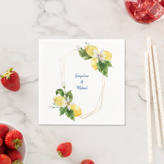 Serviette En Papier Citrons méditerranéens & Cobalt Blue Text Cocktail (En situation)