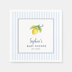 Serviette En Papier Citrons modernes Baby shower rayures bleues