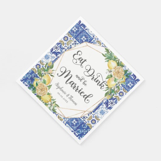 Serviette En Papier Citrons Mosaïque méditerranéenne Mariage Manger Bo (Coin)