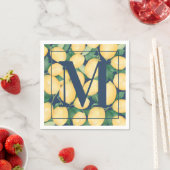 Serviette En Papier Citrons sur Monogramme bleu marine (En situation)