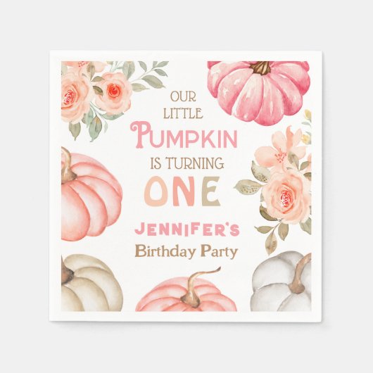 Serviette En Papier Citrouille 1er Anniversaire Gras Rose Girl Papier (Devant)