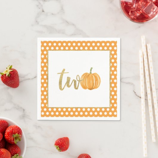 Serviette En Papier Citrouille 2e anniversaire Napkin - Dots orange (En situation)