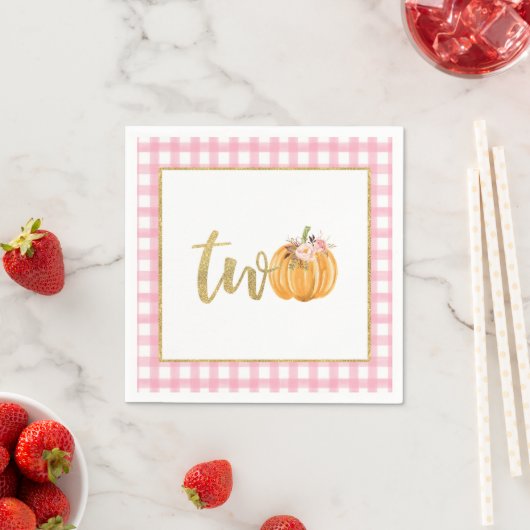 Serviette En Papier Citrouille 2e anniversaire Napkin - Plaid rose (En situation)