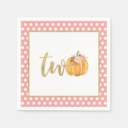 Serviette En Papier Citrouille 2e anniversaire Napkin - points roses (Devant)