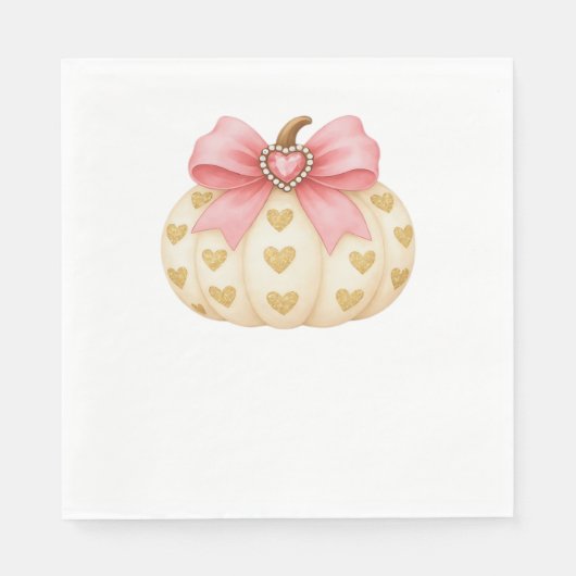 Serviette En Papier Citrouille à cou rose avec Coeurs d'or - Coquette (Devant)