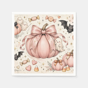 Serviette En Papier Citrouille à ruban rose Halloween Coquette Fantôme