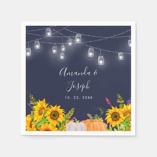 Serviette En Papier Citrouille aquarelle et Mariage rustique tournesol (Devant)