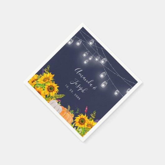 Serviette En Papier Citrouille aquarelle et Mariage rustique tournesol (Coin)