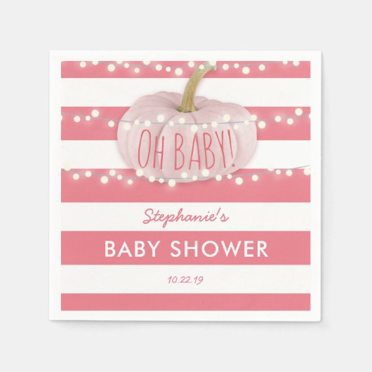 Serviette En Papier Citrouille Automne Chic Fille Baby shower rose (Devant)