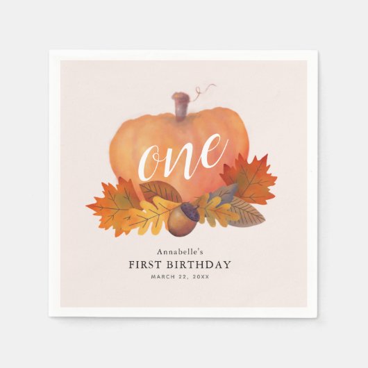 Serviette En Papier Citrouille Automne Feuilles rose Fille Anniversair (Devant)