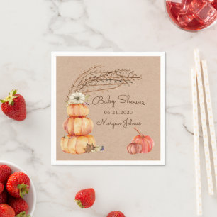 Serviette En Papier Citrouille Automne Floral Monogramme Baby shower