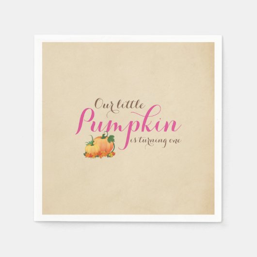 Serviette En Papier Citrouille Automne Premier anniversaire fête rose  (Devant)