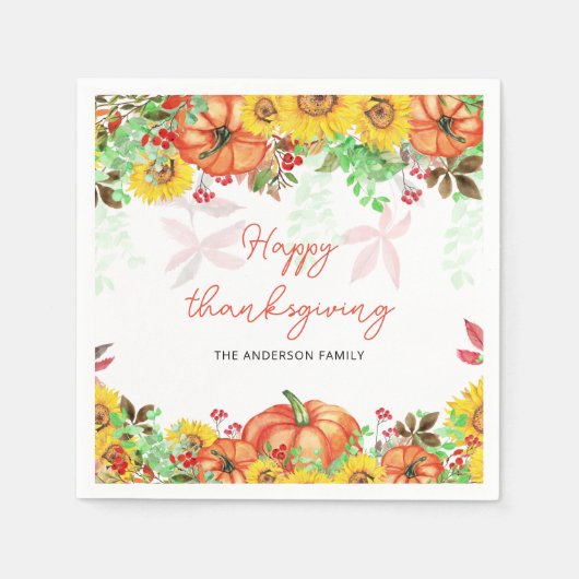 Serviette En Papier Citrouille Automne Thanksgiving Napkins (Devant)