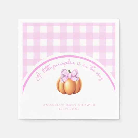 Serviette En Papier Citrouille avec arc rose en baby shower de cage (Devant)