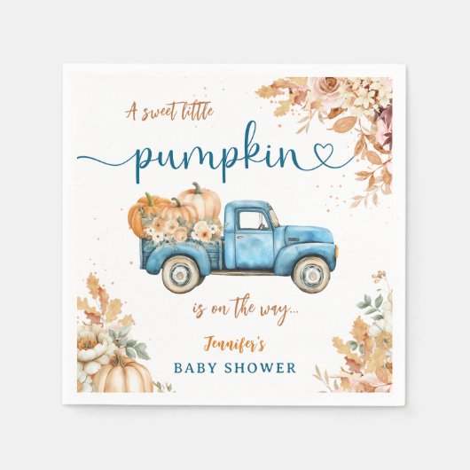 Serviette En Papier Citrouille bleu Baby shower de camion automne papi (Devant)