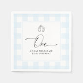 Serviette En Papier Citrouille Bleu En vichy Premier Anniversaire Papi (Devant)