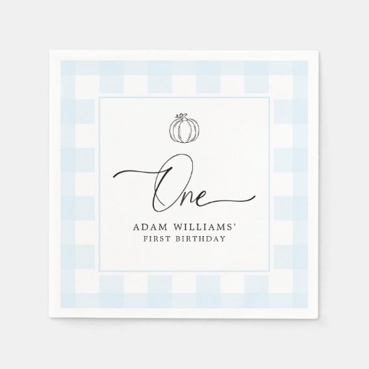 Serviette En Papier Citrouille Bleu En vichy Premier Anniversaire Papi (Devant)
