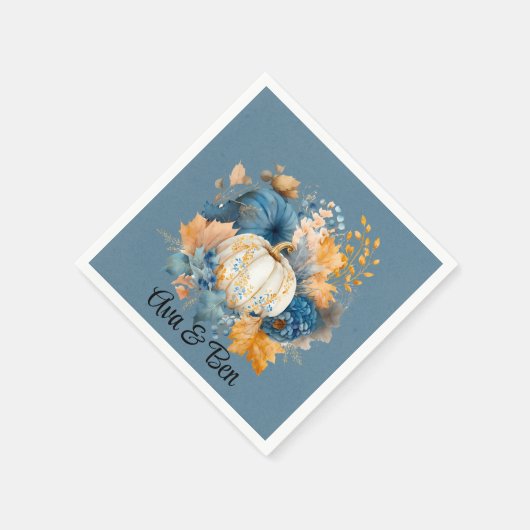 Serviette En Papier Citrouille bleu et orange Peony Mariage (Coin)