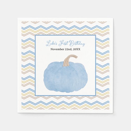 Serviette En Papier Citrouille Bleu Premier Anniversaire (Devant)