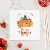 Serviette En Papier Citrouille bon thanksgiving avec Casquette et Feui (En situation)